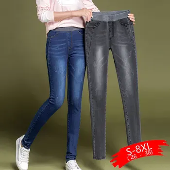 

Skinny Jeans Woman Large Size Women Jeans Winter Stretch Warm Jeans Push Up Jean Femme Big Plus Size 38 Black Gray