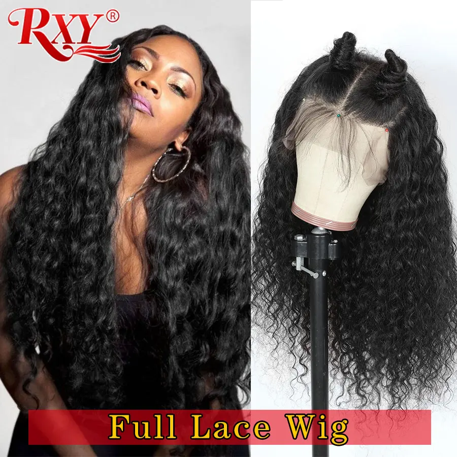 Wigs Human-Hair Water-Wave Pre-Plucked Full-Lace Peruvian Glueless Black RXY with 