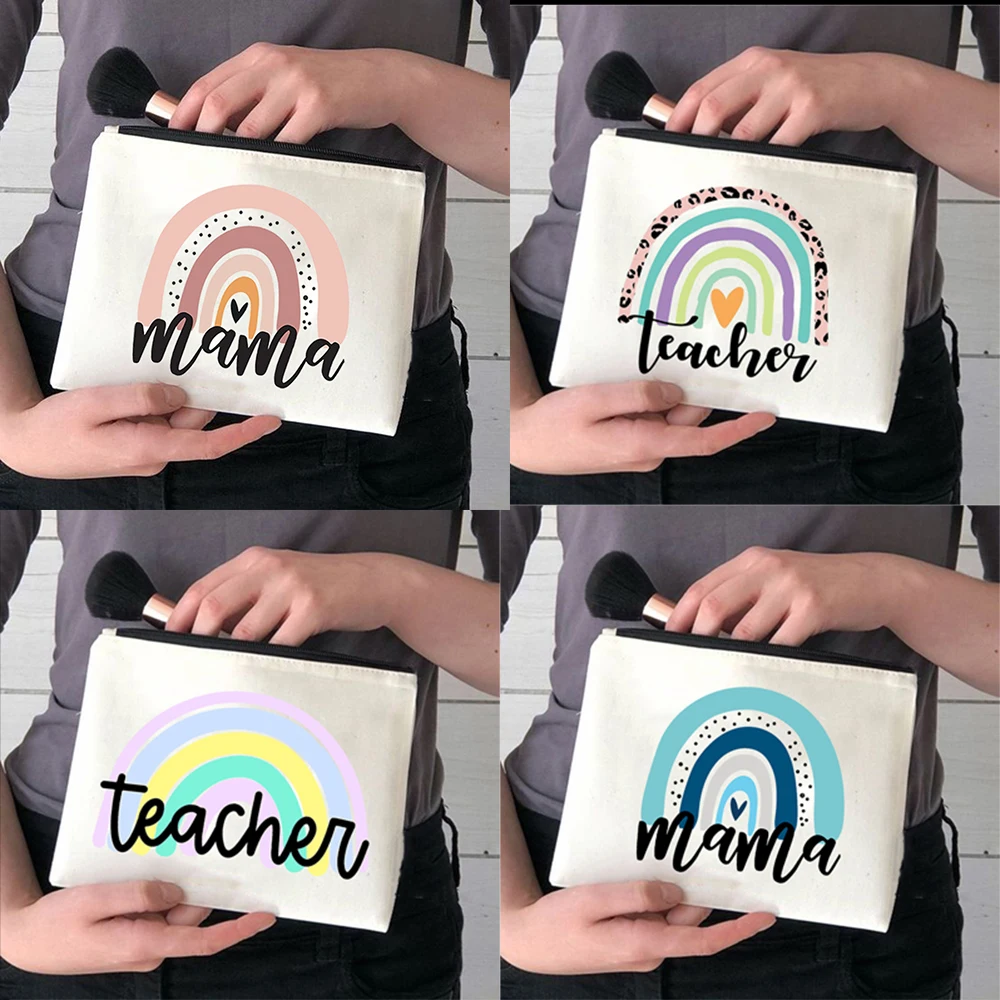 

Rainbow Mama Cosmetic Bags Lovely Teacher Makeup Bags Fashion Makeup Pouch Funny Storage Bag Large Eco Reusable Travel Pouch