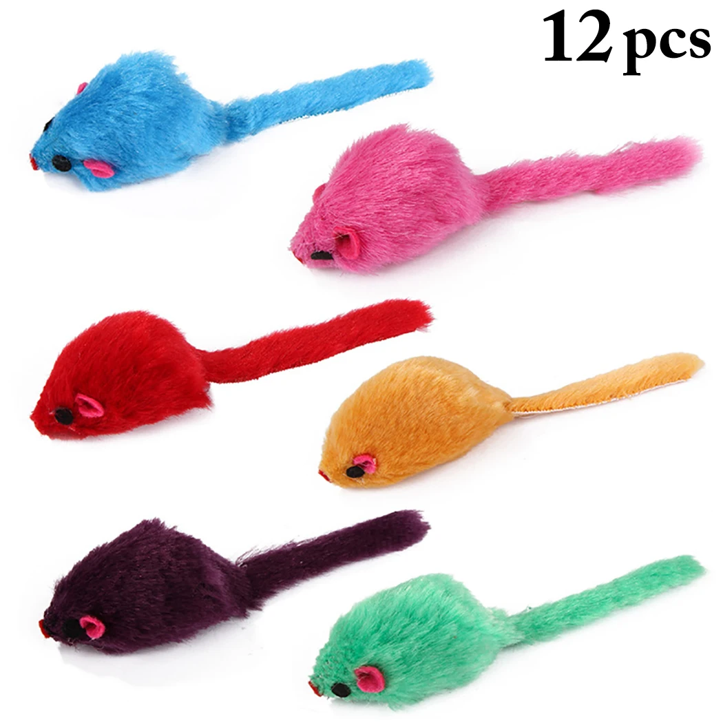 

12pcs Multicolor Mice Cat Toy Funny Kitten Chew Toy Premium Plush Cat Interactive Toy Pet Sound Cat Training Toy Pet Supplies