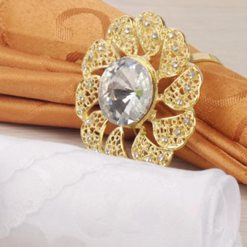 2 Color Hollow Flower Shape Metal Napkin Holder Table Decor for Wedding Dinning Party Napkin Buckle Napkin Ring