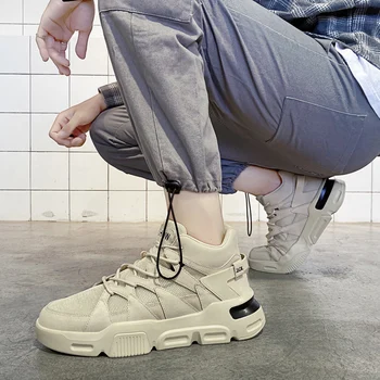 

High Top Men Sneakers Adult Fashion Men's Casual Shoes Breathable Lace-up shoes Thick bottom Hard-Wearing Men flat walking shoes