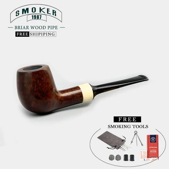 

▂ξ Smoker Straight Briarwood Tobacco Pipes For Smoking With Lvory Ring Free Smoking Tools FREESHIPPING