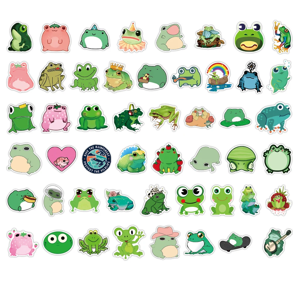 10/30/50PCS Cute Frog Cartoon Stickers Laptop Water Bottle Skateboard Waterproof Aesthetic Graffiti Decal Sticker Packs Kid Toy