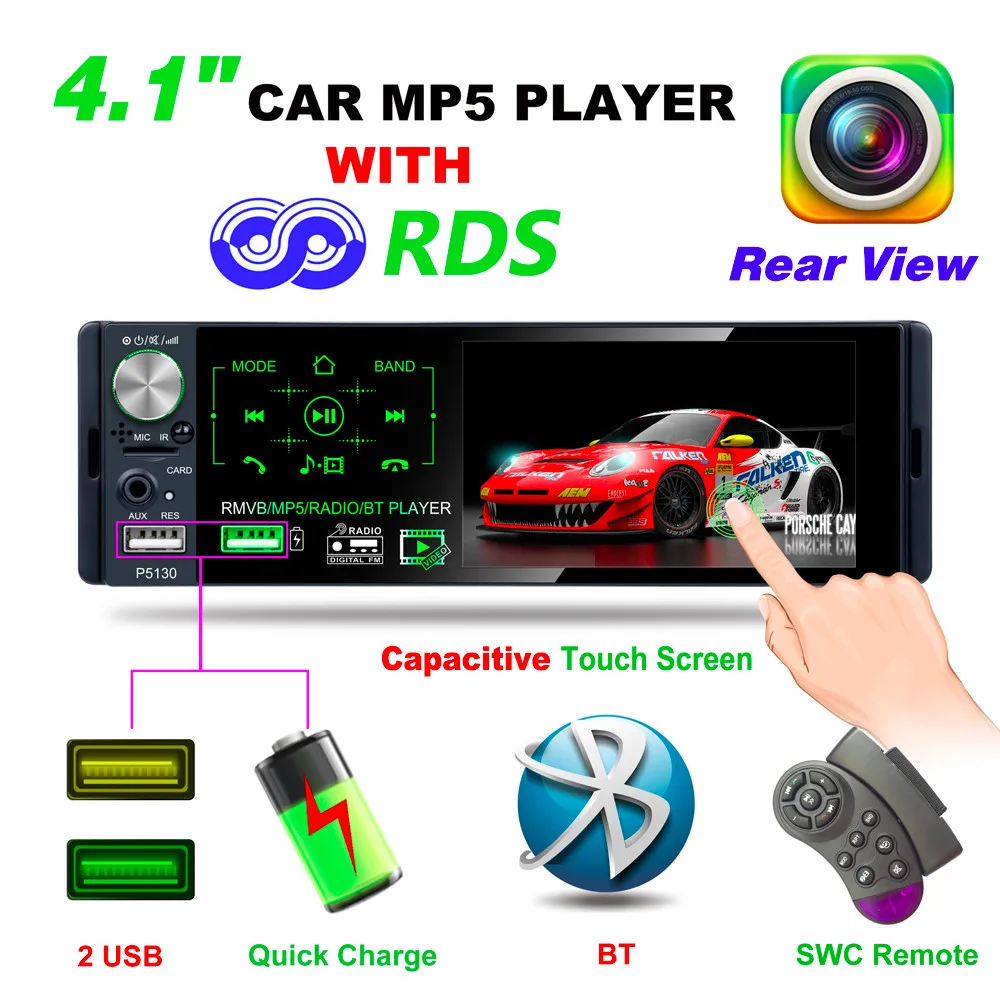 P5130 4 1 дюймов Din Bluetooth Сенсорный Экран Прокат Авто Радио стерео Мультимедиа MP5