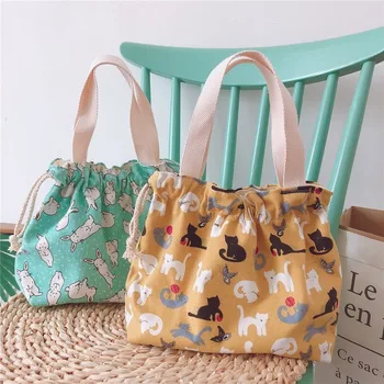 

Summer drawstring portable small cloth bag lunch bag printed canvas cartoon cute Korean version
