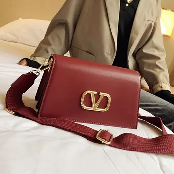

Solid Metal Luxury Brand Designer Bag PU Leather Handbag Women 2020 New Fashion Wide Shoulder Strap Small Crossbody Bag Purse