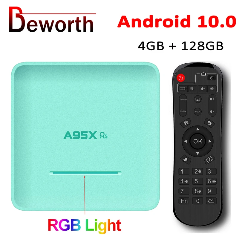 10 шт. A95X R5 Смарт ТВ приставка Android 0 4 Гб 128 RGB светодиодный светильник с двумя