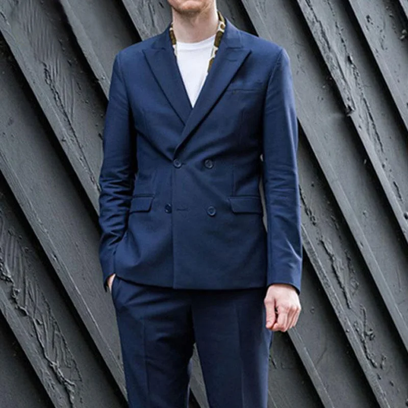 

Tailor Made Men Suits for Wedding Double Breasted Slim Fit Custom Groom Tuxedos 2 Piece Navy Man Suit Jacket with Pants