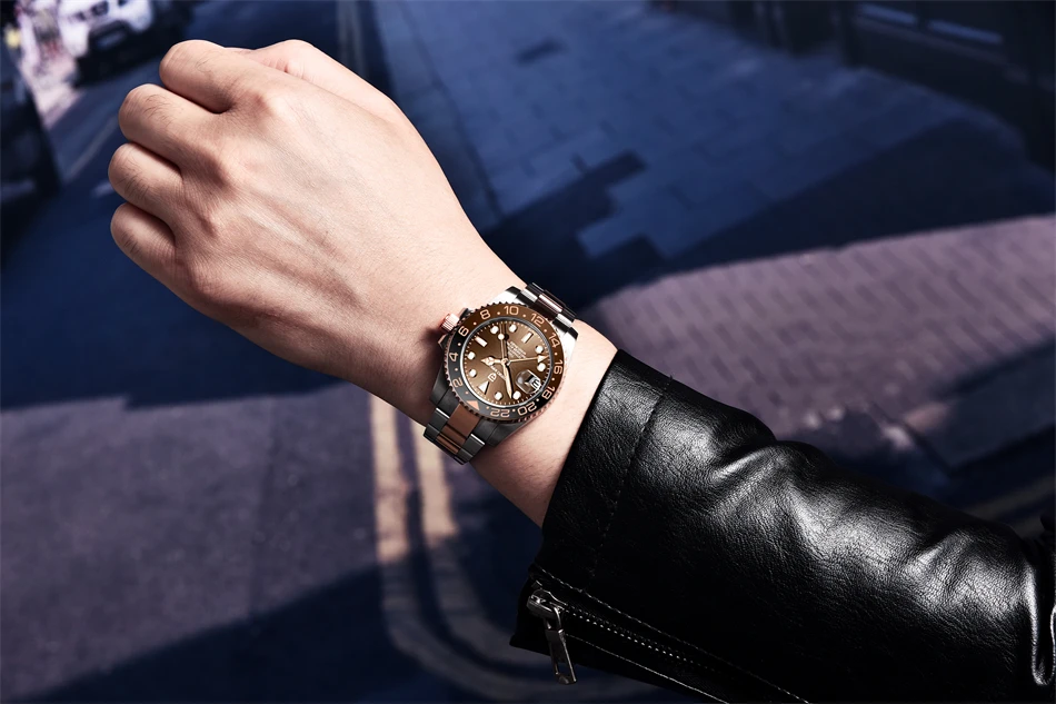 2021 New PAGANI DESIGN Men's GMT Watch Luxury Sapphire Ceramic Bezel Automatic Mechanical Watch Stainless Steel Waterproof Clock