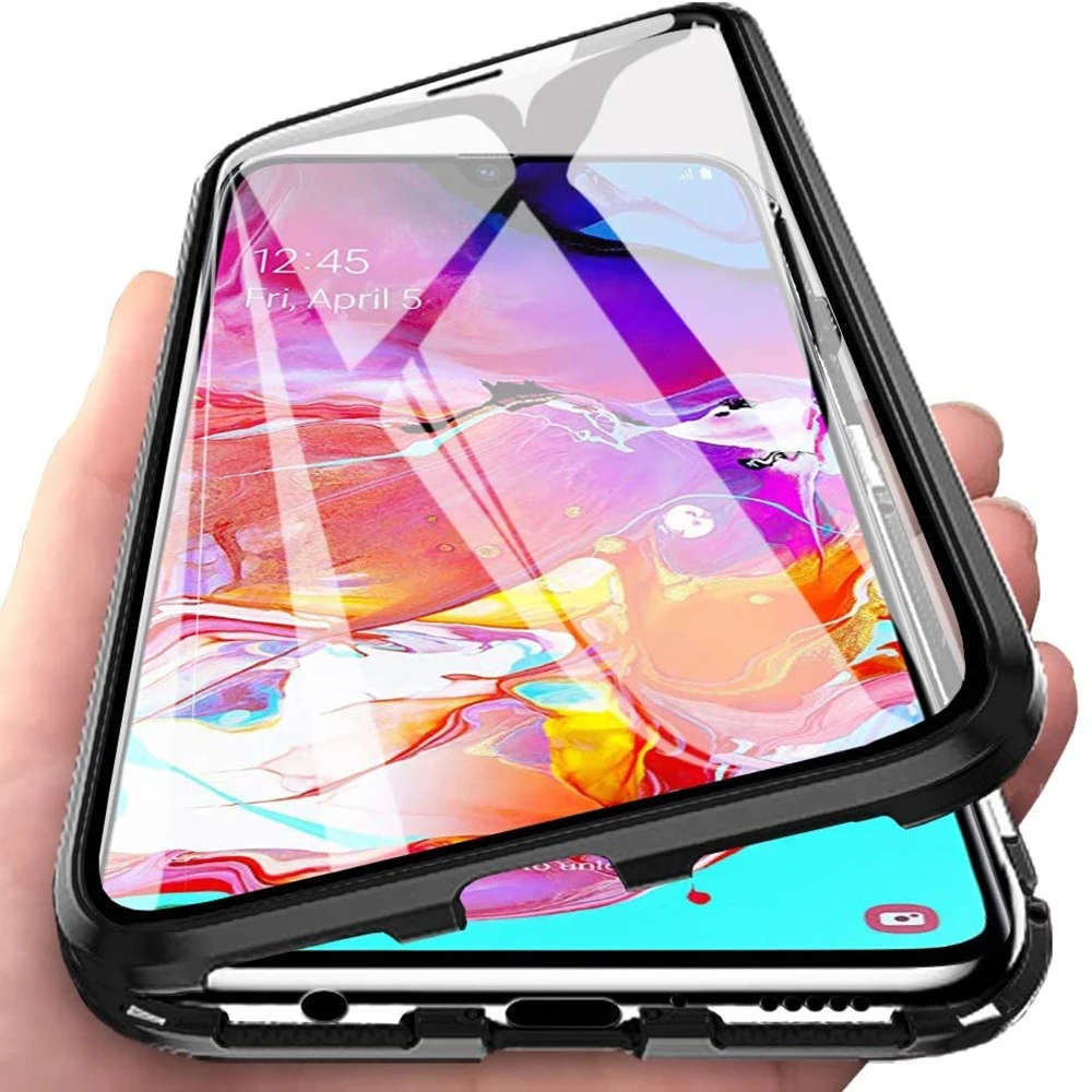 Чехол для Galaxy A70 360 ° полностью прозрачное закаленное стекло с магнитной