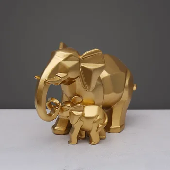 

Elephant Statue Animal Home Decor Resin Geometric Mother and Child of Elephant Figurines Desktop Crafts Abstract Sculptures