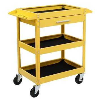 

Industrial Service Tool Cart Heavy-duty Steel Resists Rust Trolley 330 LBS Capacity 3-Tray Rolling Cart with Drawer and Cushion