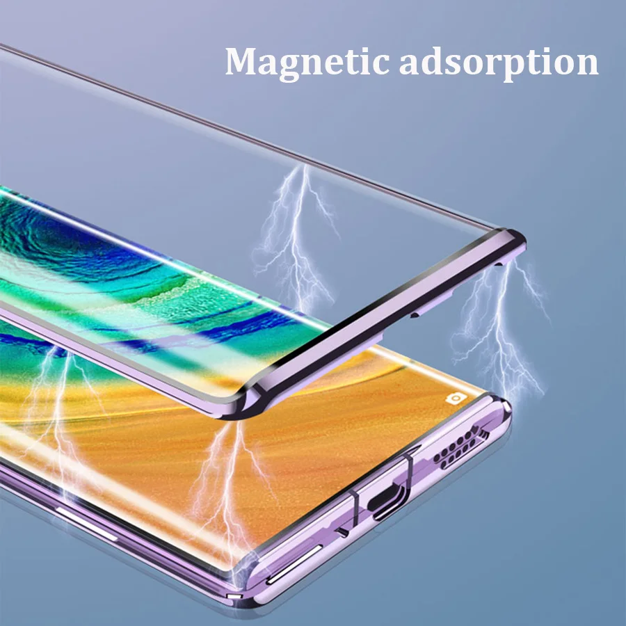 Металлический чехол с магнитной адсорбцией для huawei mate 30 Pro mate 20 Pro 20X10 Pro, переднее+ заднее прозрачное стекло 360, полная защита