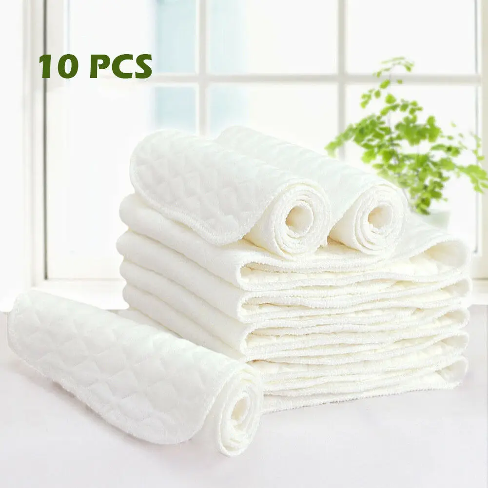 10PCS 3 Layers Cotton Reusable Baby Cloth Diaper Nappy Liners insert 3