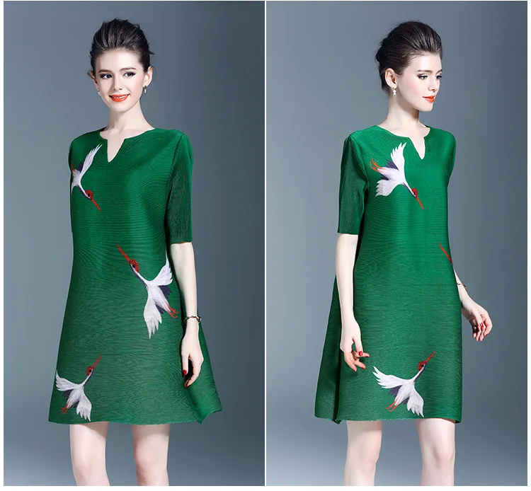 Модное Брендовое женское платье, туника для мамы, зеленый цвет, Vestidos Feminino, высокое качество, Элегантное повседневное женское платье с принтом птиц, элегантное