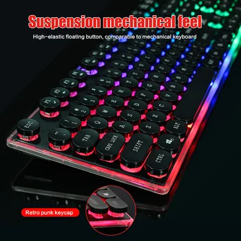

Russian/English Gaming Keyboard LED 3-Color USB Wired Colorful Breathing Backlit Waterproof Computer Crack Keyboard 104 keys