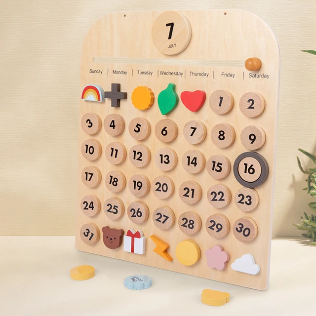 Wooden Desk Calendar Date Days Weather Montessori Learning Calendar Homeschool 2