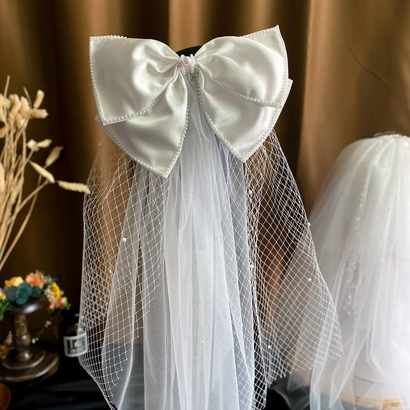 White Satin Bow Veil hair clips Fairy Bride Hairpin Side Clip bridal hair  wear Wedding Hair Accessories|Phụ Kiện Đội Đầu| - AliExpress