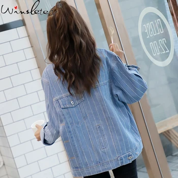 

Autumn Winter Korean Clothes Loose Denim Jacket Fashion Streetwear Shiny Diamonds Women Coat Lady Cowboy Outerwear Tops C07209