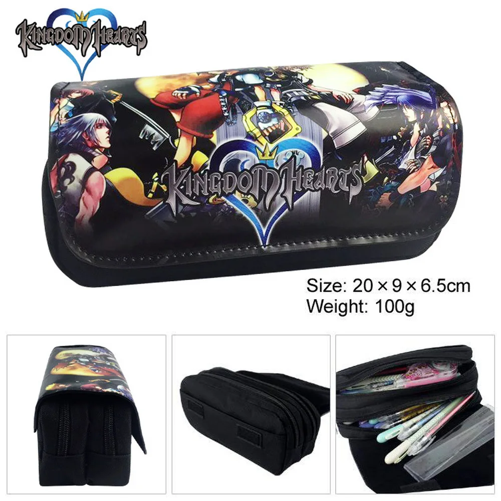 Тканевый чехол для карандашей с изображением игры Kingdom Hearts Sora, Женская портативная косметичка для путешествий, Студенческая сумка на молнии с мультипликационным рисунком, косметичка, канцелярские принадлежности