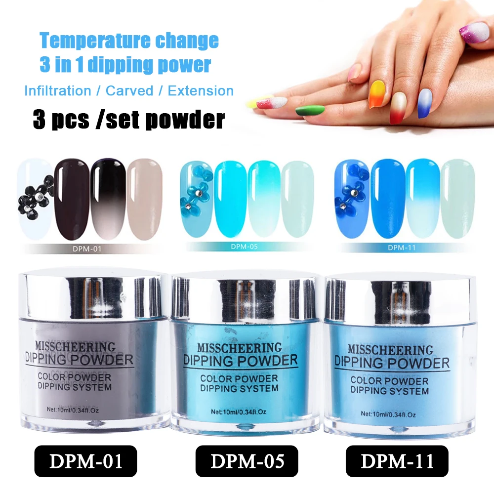 

Yayoge 10g 3PC/6PC/8PC Temperature Color Changing Dipping Nail Powder Kits For Nail Extension Mirror Effect Nail Glitter Set