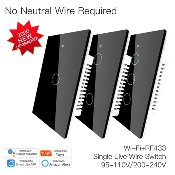

New 120 Version Wireless WIFI+RF433 No Neutral Smart Switch 110/220V 1/2/3 Gang Smart Life/Tuya App Works With Alexa Google Home