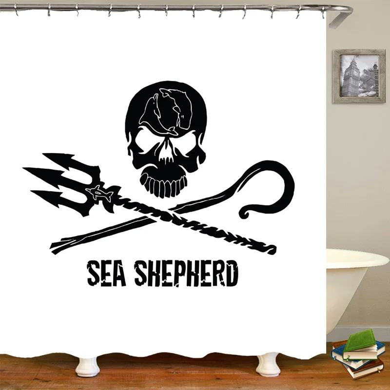 White Sea Shepherd Stylish Black White Sea Shepherd Shower Curtain Bathroom Curtains Set Waterproof Ocean Warrior Wildlife Bathroom Home Decor 180 - Цвет: White Sea Shepherd