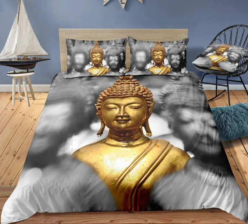 3D статуя Будды печатных постельных принадлежностей скульптура Будды фотографии черно-белый и флэш Золотой Будда и лотоса 2/3 шт - Цвет: 4