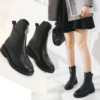 

Winter Women Chelsea Boots genuine Leather Thick Lining Slip On Waterproof Platform Chuncky Motorcycle Autumn Ankle Boots