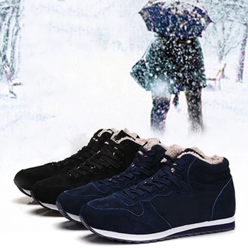 

Slip On Round Toe Men's Sneakers Casual Plus Velvet Winter Warm Short Ankle Boots Plush Man's Low-top Snow Shoes
