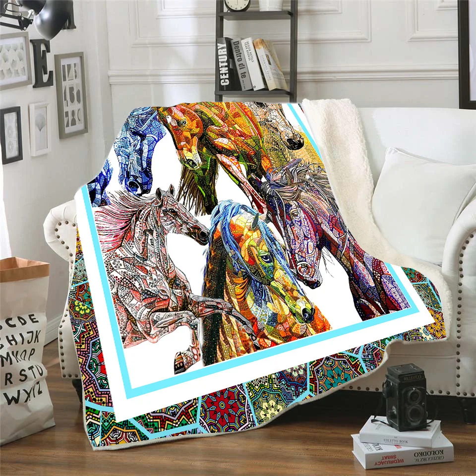 

Horse 3D Printed Fleece blanket for Picnic Thick Fashionable Bedspread Sherpa Throw Blanket Drop Shipping