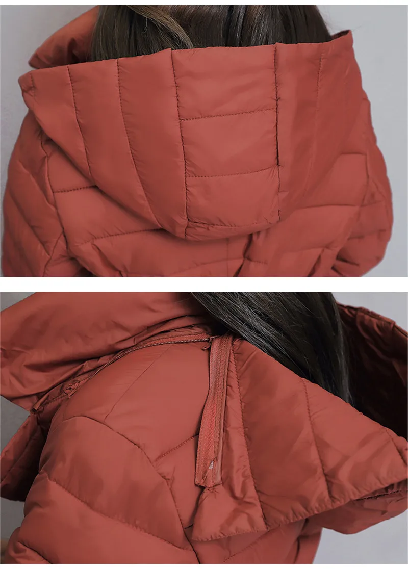 Модная зимняя куртка Женская Длинная с капюшоном и поясом тонкая парка для девушек размера плюс 3XL однотонная теплая тонкая пуховая хлопковая Элегантная куртка