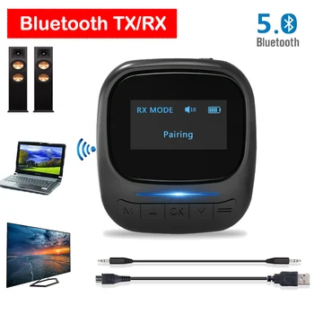 

Bluetooth 5.0 Audio Transmitter Receiver 2 in 1 Wireless USB Music Stereo Dongle OLED Display 3.5mm Jack for TV Car PC Headphone