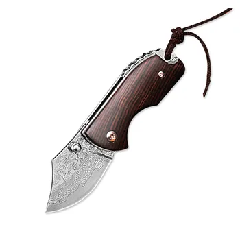 

Damascus Pattern Spring Assisted Folding Pocket Knife Rosewood Handle with Carved Pattern, with knife pouch Good for OutdoorY232