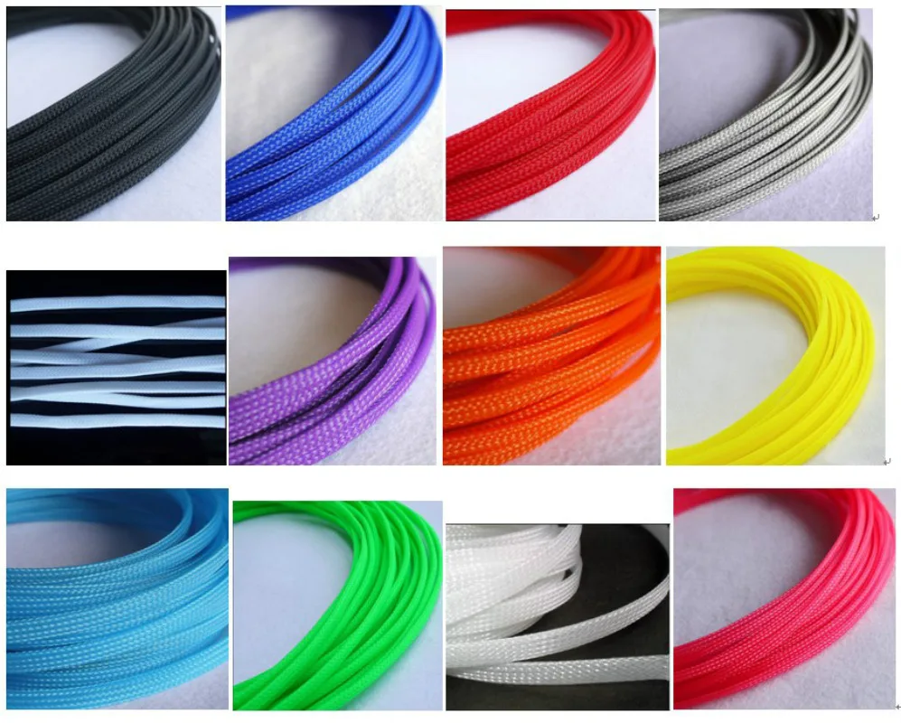 10M/1LOT 3MM 4MM 6MM 8MM 10MM 12MM 16MM Flat PET Sleeves Braided Expandable Cable Wire Snakeskin Sleeving black red blue green