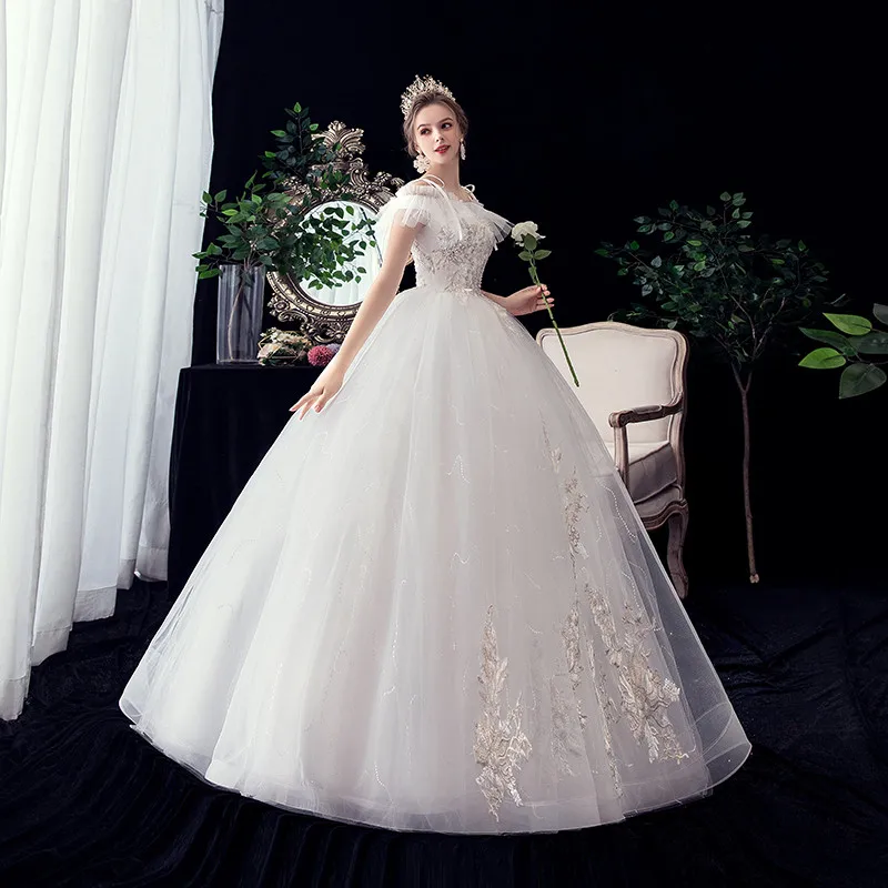 Элегантное милое кружевное свадебное платье Vestido De Noiva с вышивкой, аппликацией из бисера, блестками размера плюс, свадебное платье Robe De Mariee30