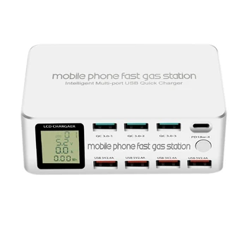

8 Port Smart USB Charger 100W Quick Charge 3.0 PD 3.0 Fast Charge LCD Multi USB Charger Station EU PLUG