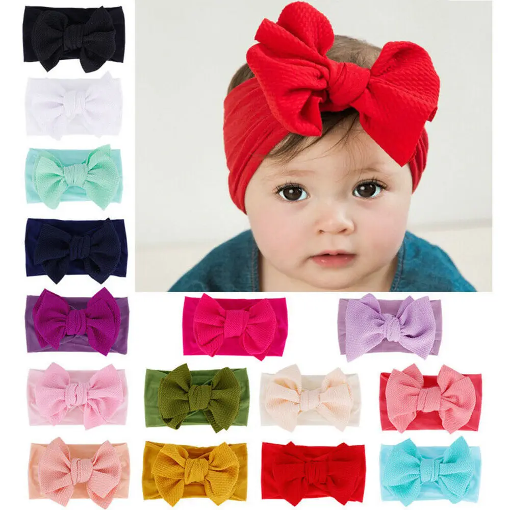 

Infant Baby Girl Cute Bow Headband Newborn Headwear Headdress Hair Band Big Bow Stretch Elastic Solid Cute Accessories One Piece