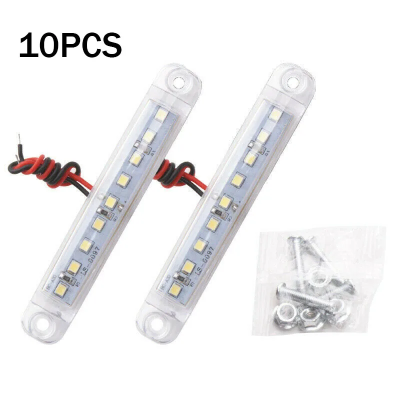 10pcs White 9 LED Car Side Lights Marker Tail Turn Signal Lamp Waterproof Indicator Trailer Truck Light System | Автомобили и