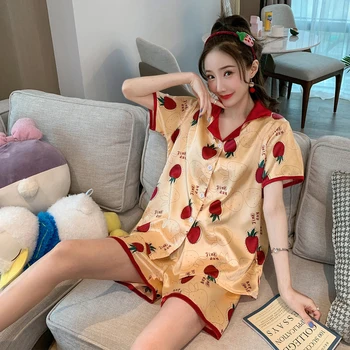

Sexy Sleepwear Plus Size Nightgown Summer Lady's Nightdress Imitation Silk Female Sleepshirt Female Sleepshirt Loose Clothes