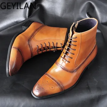 

Bullock Men's Boots Winter Men Boots Lace Up Casual Male Leather Shoes High Snow Boot Soft Big Size 39-47 Footwear Flat