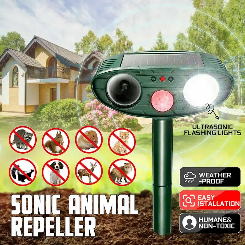 Repelente Solar ultrasónico de animales, 1 paquete, repelente de plagas, alimentado por energía Solar, impermeable, para exteriores, para repeler lunares, ratas, serpientes