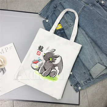 

BoysGirls Toothless The Night Fury Cartoon Print Tote Bag Unisex Canvas Bags Shopping Bags Printed Casual Shoulder Bag Foldable