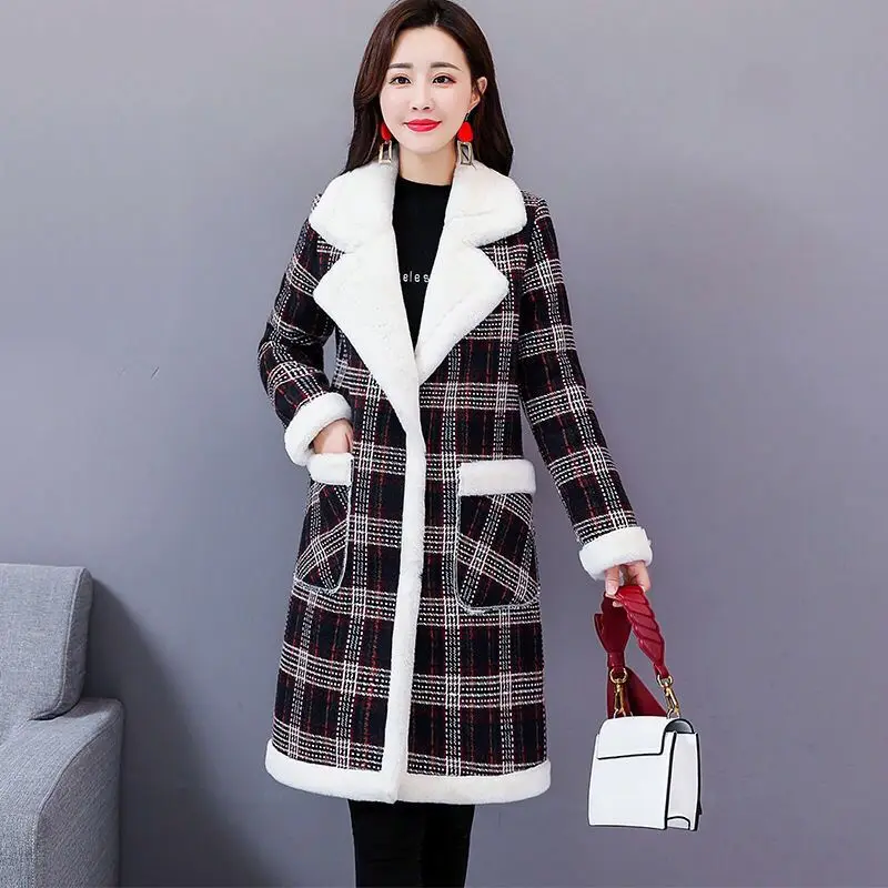 Зимняя женская куртка, замшевое меховое зимнее пальто, модная Толстая длинная куртка из искусственной овчины, пальто для женщин, одноцветные теплые тренчи - Цвет: colour 2