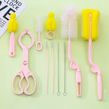 

10pcs/Pack Multipurpose Bottle Brushes Durable Cleaning Brush Set Bottle Clip Pacifier Brush Straw Brush
