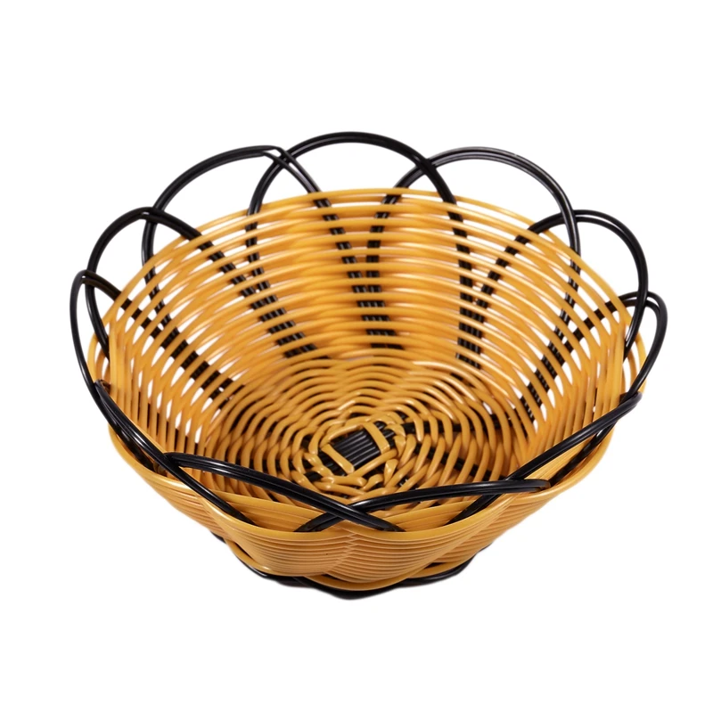 

7 inch Plastic Braided Basket Fruit Vegetable Cookies Container Holder Black&orange