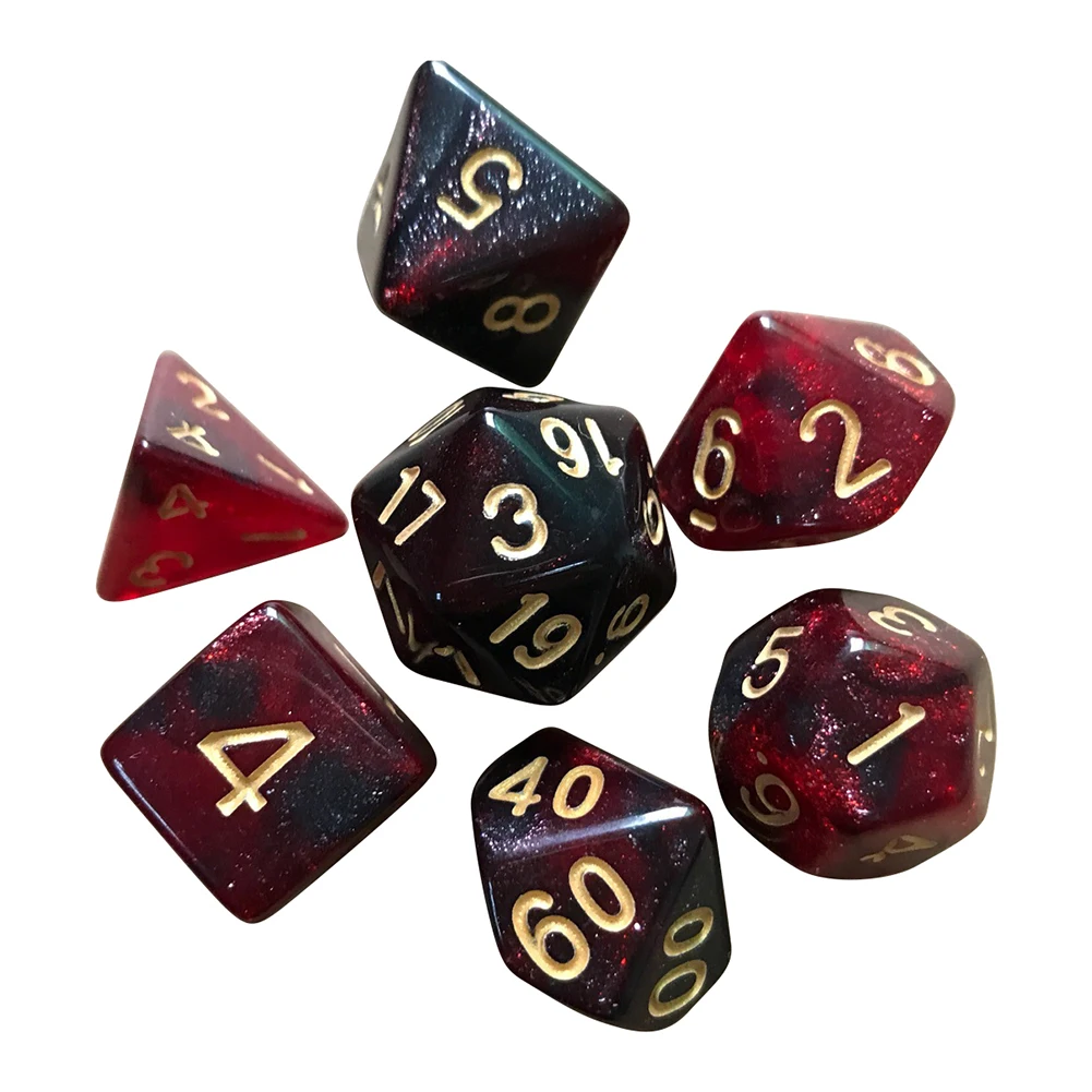 7Pcs Polyhedral Digital Dices Dies Game for  Red & Black 