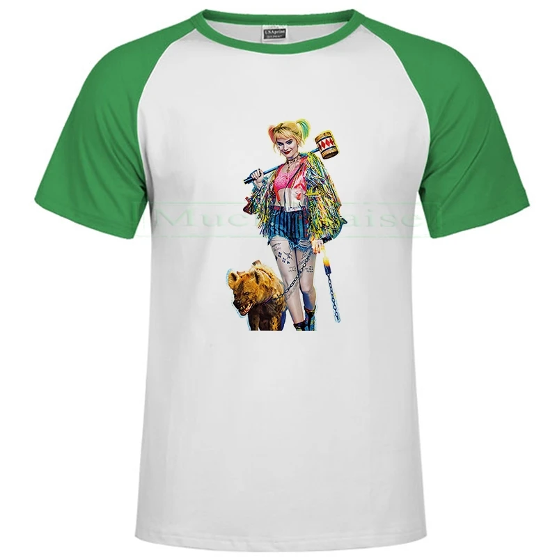 Raglan green 271 Мужская футболка, летняя новинка, Харли Куинн, футболка, Мужская футболка с белыми птицами, модная повседневная футболка, harajuku, хип-хоп, уличная одежда - Цвет: Raglan green 271