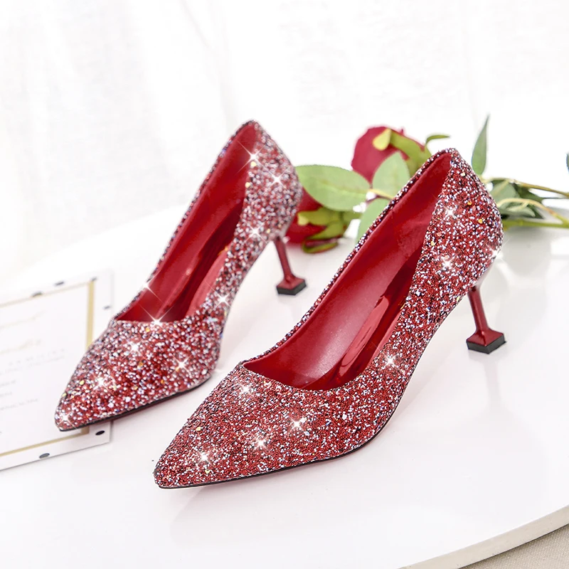 

Bling Bling Brand New Ladies Party Wedding Pumps Thin High Heels Pumps Women Fashion Pointed Toe Shallow Shoes Woman